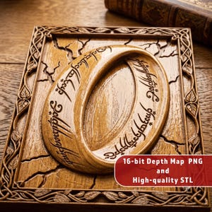 Fantasy Ring Elven Rune Writing | 3D Relief Wood Stone Carving | Deep Engrave CNC | STL Depth Map