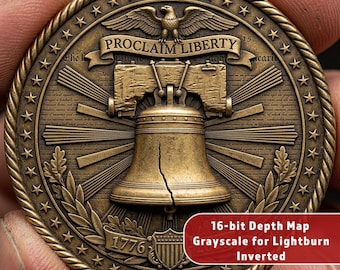 Liberty Bell Proclaim Liberty | Commemorative Challenge Coin | 3D Relief Depth Map | STL Deep Engrave for Fiber Laser CNC