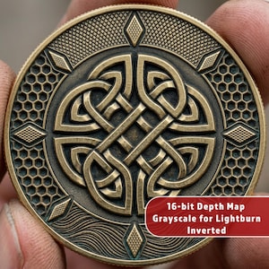 Nudo celta en relieve 3D / Grabado profundo en monedas conmemorativas / Mapa de profundidad láser de fibra / Archivos STL CNC para latón, cobre y acero