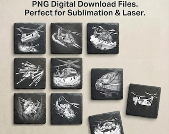 Military Helicopter Designs | Slate Coaster Engraving | Army Chopper Bundle | Laser Ready PNG