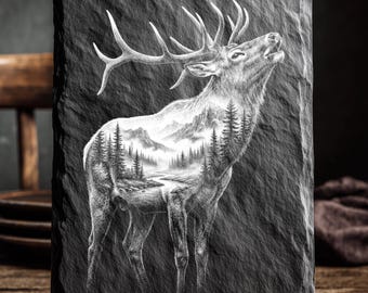 Bugling Elk Forest | Stag Mountain Scene | Hunting Laser File | Wildlife Engraving Art - PNG