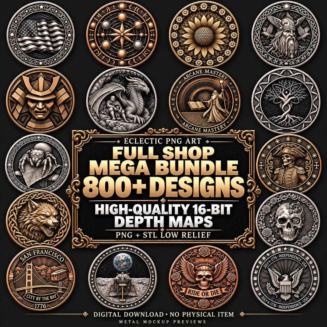 Depth Map Bundle, 700+ 16-bit PNG Files, STL Low Relief, Full Shop and ...