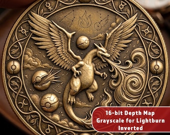 Moneda conmemorativa de criatura dragón alado / Mapa de profundidad de relieve 3D / Grabado profundo con láser de fibra STL / Arte de níquel vagabundo CNC