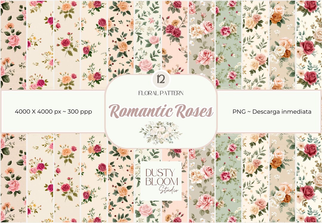 Romantic Roses I – 12 Floral Digital Papers | Vintage Rose Patterns ...