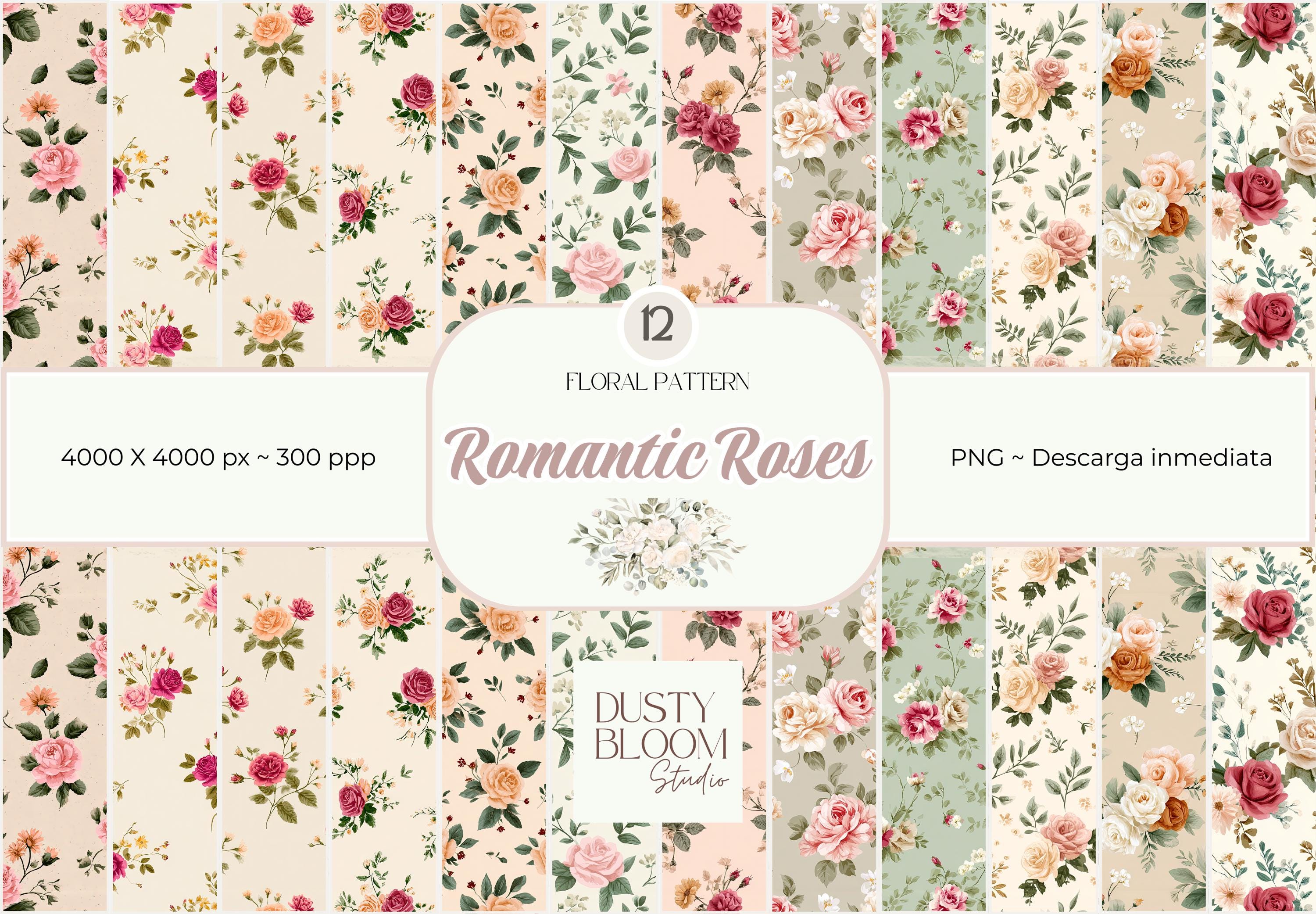 Romantic Roses I – 12 Floral Digital Papers | Vintage Rose Patterns ...