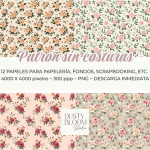 Romantic Roses I – 12 Floral Digital Papers | Vintage Rose Patterns ...