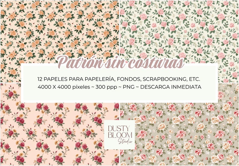 Romantic Roses I – 12 Floral Digital Papers | Vintage Rose Patterns ...