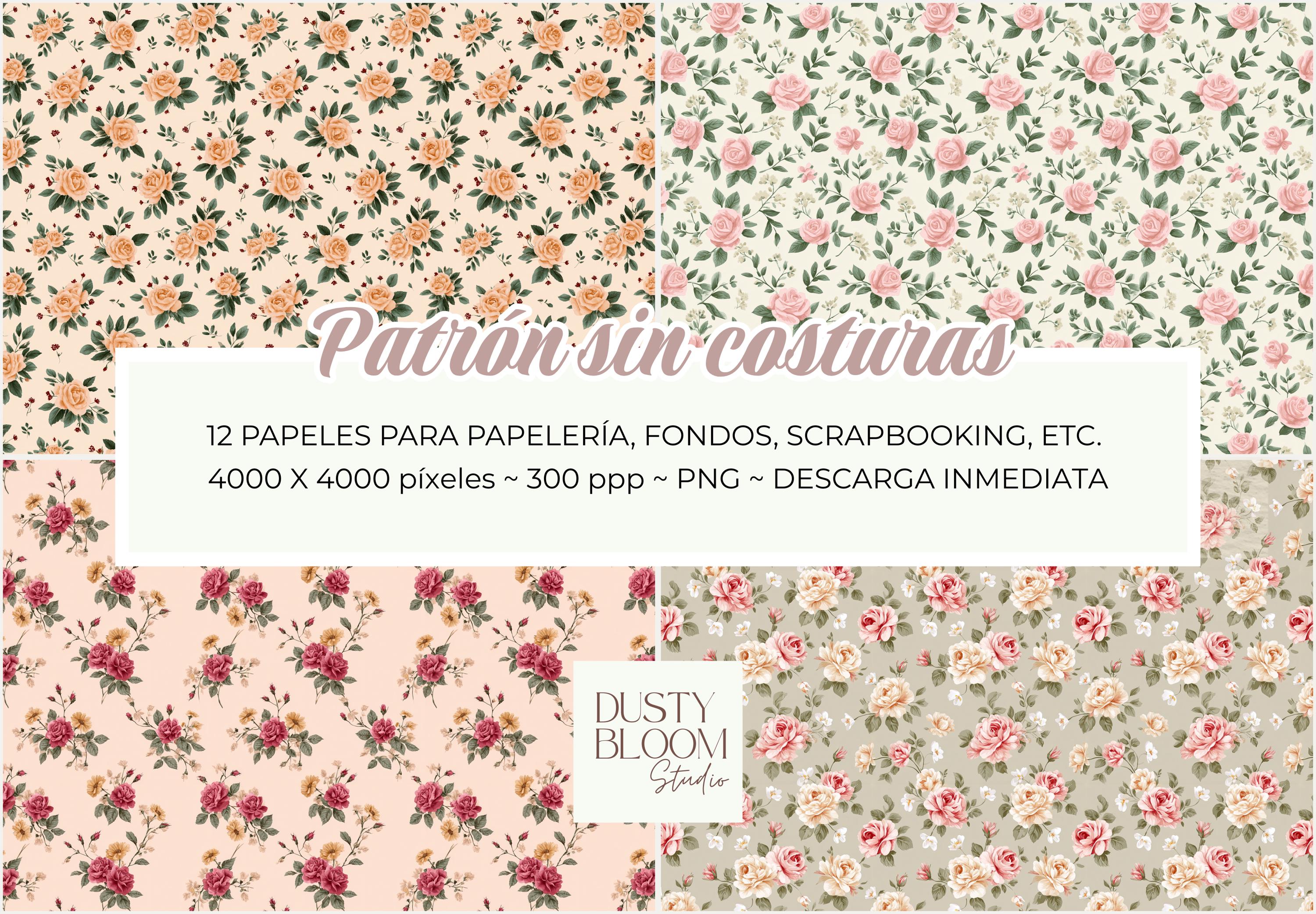 Romantic Roses I – 12 Floral Digital Papers | Vintage Rose Patterns ...