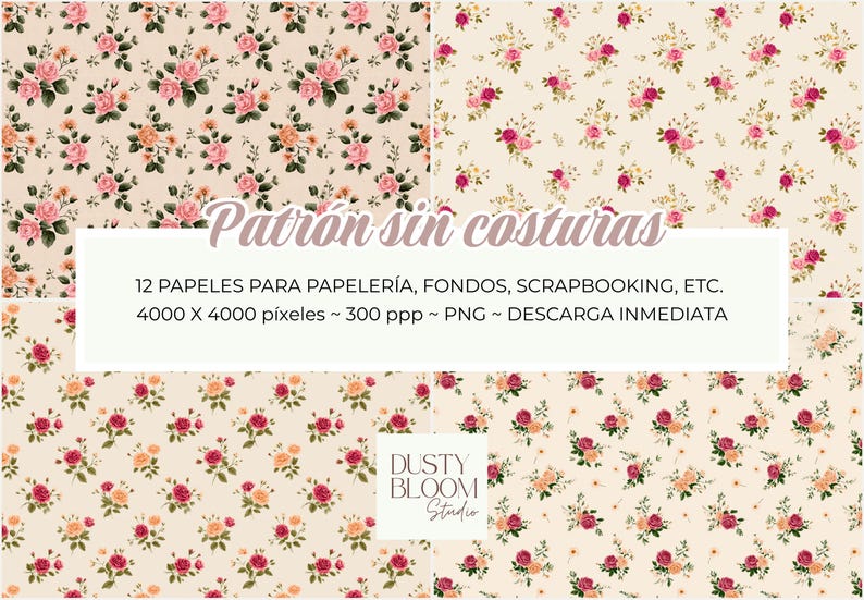 Romantic Roses I – 12 Floral Digital Papers | Vintage Rose Patterns ...