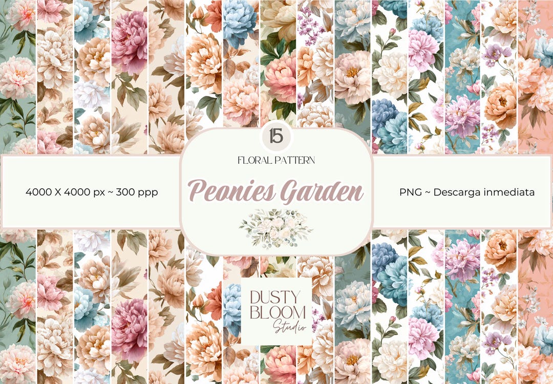 Peonies Garden Digital Paper Pack – Peony Patterns – Romantic Scrapbook ...