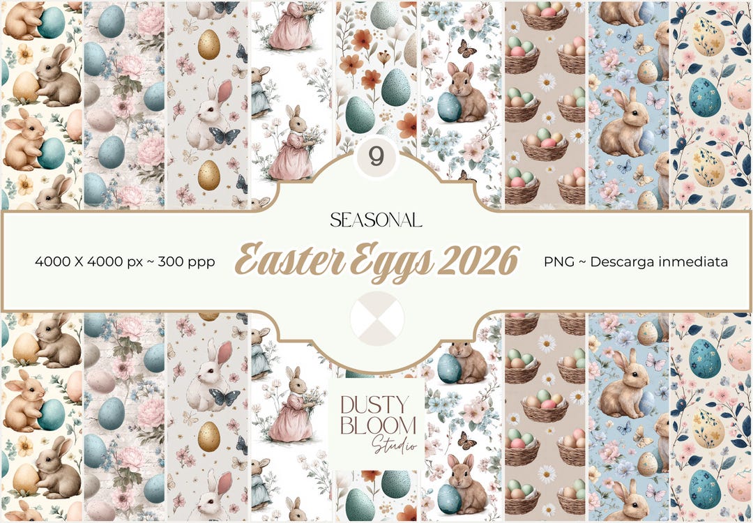 Easter 2026 Digital Papers – Vintage Bunnies and Eggs | 9 PNG Designs ...