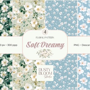 Papeles Digitales Florales “Soft Dreamy” – 4 Patrones Seamless en Alta Resolución 4000x4000 px | Fondos PNG