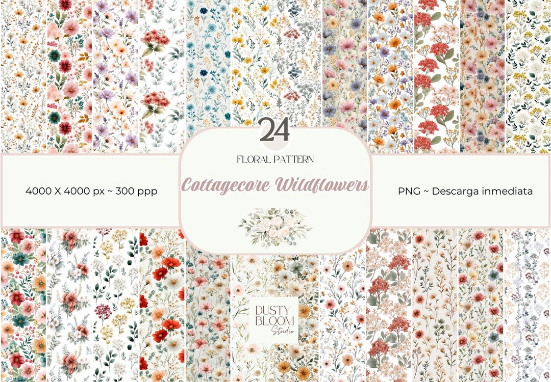 Cottagecore Wildflowers Seamless Patterns, 24 Floral Digital Papers ...