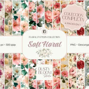 Soft Floral Collection – 16 Floral Digital Papers | Shabby Chic Flower Patterns | Vintage Botanical Scrapbook Paper | Dusty Bloom Studio