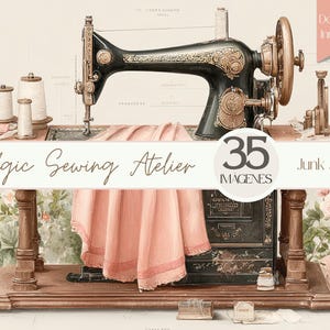 Vintage Junk Journal Sewing Kit | A4 Printable Papers + PNG | Scrapbooking, Ephemera, Seamless Patterns | Nostalgic Sewing Atelier