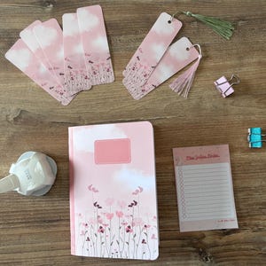 Collection de papeterie « Printemps fleuri » : carnet, marque page, bloc notes