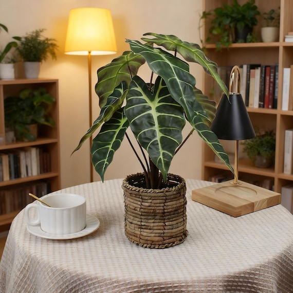 Calla Leaf Artificial Plant in Woven Basket – Boho Home Decor