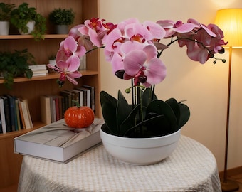TheFloralStories 15" Real Touch Pink Phalaenopsis Sztuczne Kwiaty - Eleganckie Sztuczne Storczyki Kwiaty w Doniczkach Do Domu, Wesela, Biura