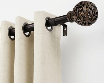 YOOLIN 1" Bronze and White Curtain Rods for Windows with Openwork Vine Finials,  Adjustable  Drapery Rod for Bedroom, Kitchen, Living Room