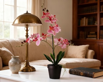 FloralStories 22" Real Touch Pink Phalaenopsis Artificial Flowers - Elegant Fake Orchids Flowers with Pots for Home or Garden Decor, Gift