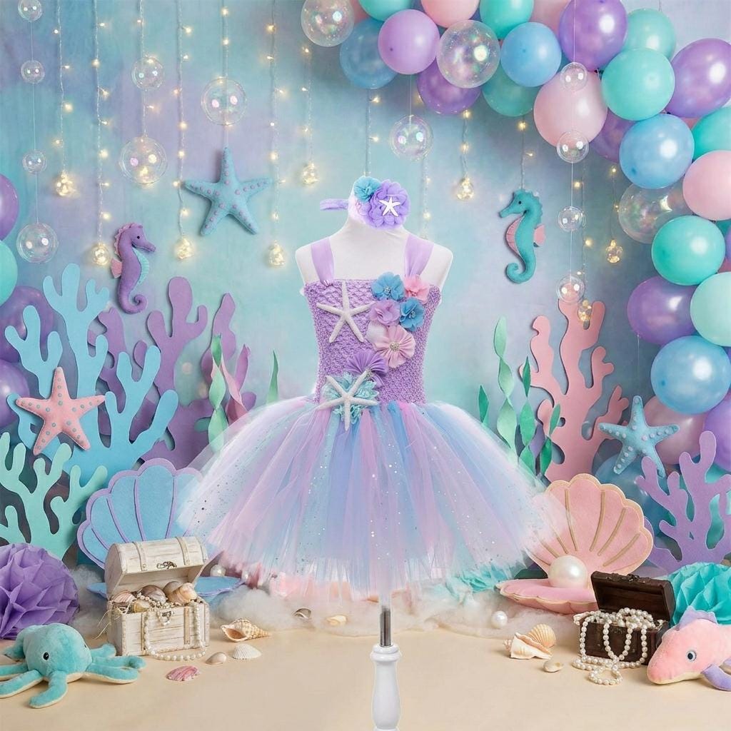 under the sea birthday dress Mermaid Tutu Dress: Purple & Aqua Sparkly Sea Party Gown