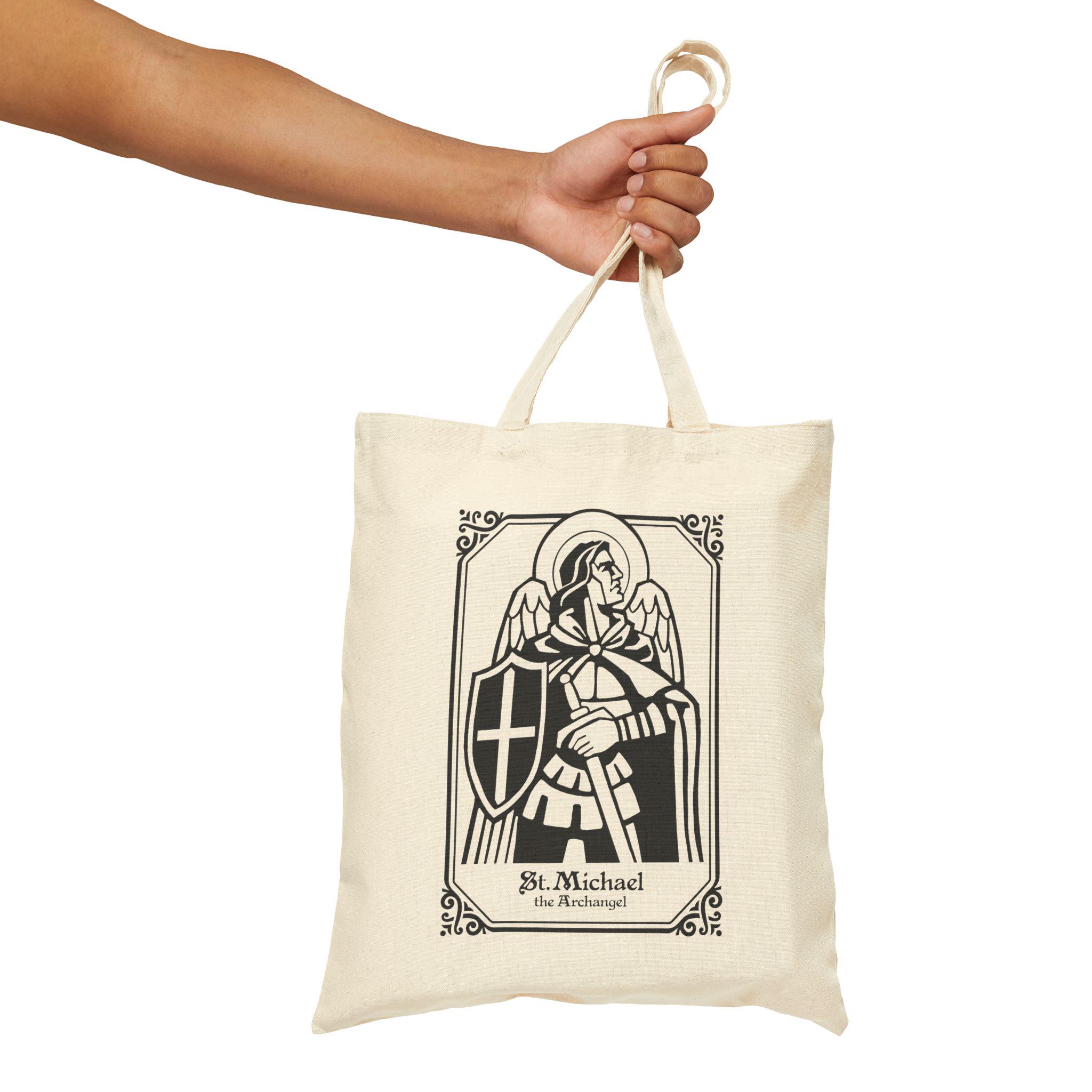 Saint Michael the Archangel Cotton Canvas Tote Bag | Eco-friendly 