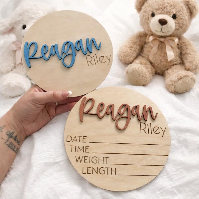 Personalized Wooden Baby Name Sign With Birth Stats | Custom Newborn ...