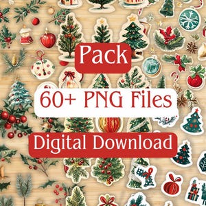 CHRISTMAS ELEMENTS Art / 500+ Clip Arts Festive / 60+  png Files / Junk Journaling / Scrapbooking / Card Making/ Bookmarks/Digital Download