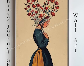 Ilustración femenina para el Día de San Valentín, flores en forma de corazón (descarga digital)