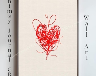 HEART LINE ART / Contemporary Print / Valentines Day Printable Gift / Romantic Wall Art / Home Decor
