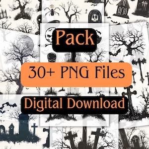 BLACK & WHITE HALLOWEEN Kunst / 100+ Clip Art / 35+ png Dateien / Junk Journaling / Scrapbooking / Kartenherstellung / Lesezeichen / Digital Download