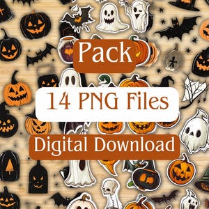 HALLOWEEN Clip Arts / 14 png Dateien / Junk Journaling / Scrapbooking / Kartenherstellung / Lesezeichen / Digital Download