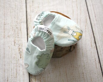 Rabbit Mint Baby Booties | New Baby Gift | Toddler Slippers | Soft Sole Shoes | Crib Shoes | Non Slip Baby Moccasins | Baby Shower Gift