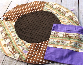 Travel Baby Play Mat | Doll and Polka Dot Playmat | Baby Girl | Baby Shower Gift | Tummy Time Mat | New Baby Gift | Sensory Mat | Busy Mat