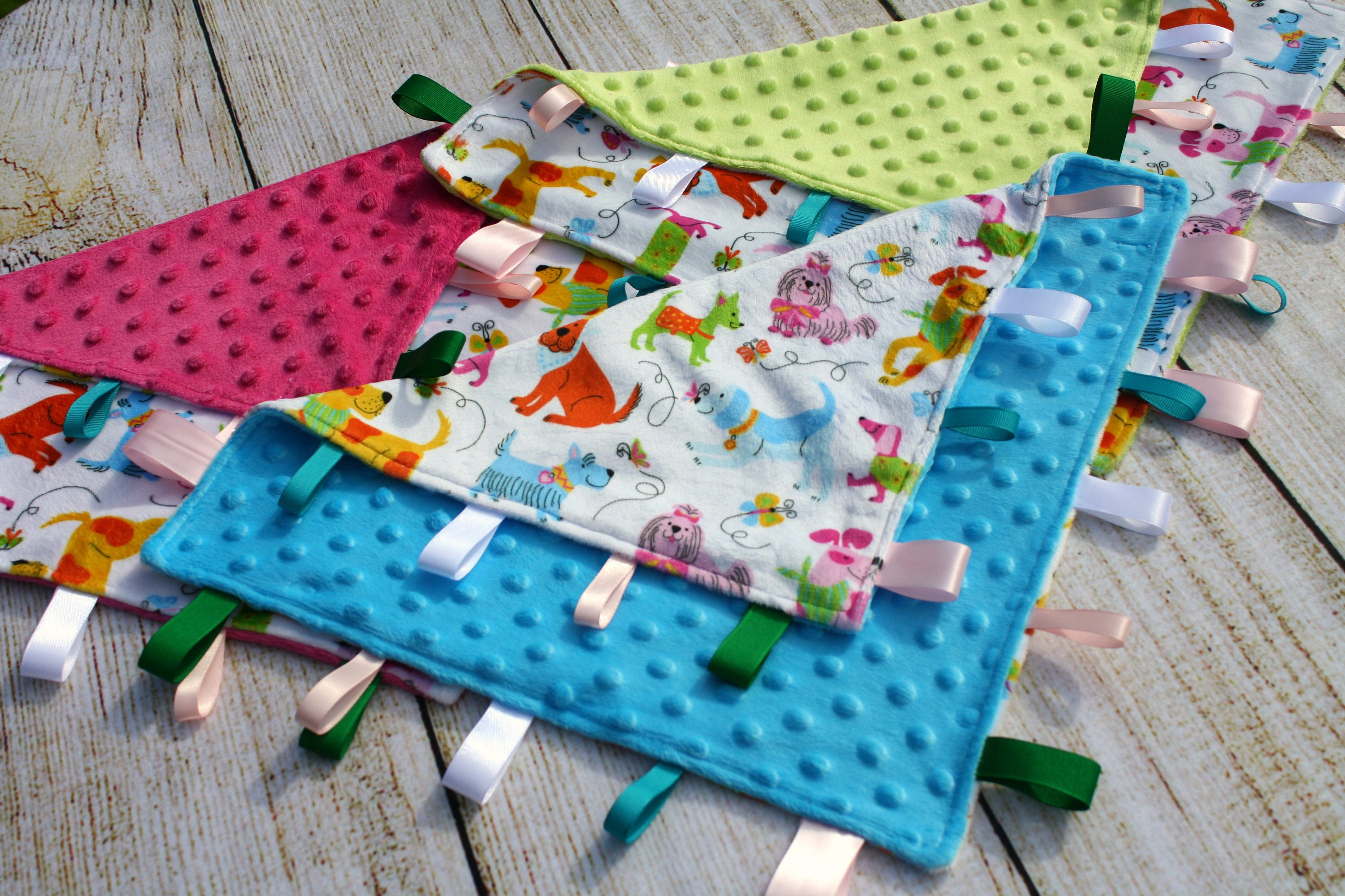 Hund Multi Farbe Minky Babydecke Sensorische Taggy Decke Etsy