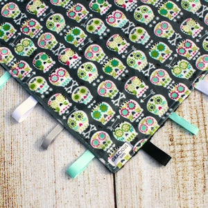 Sugar Skull Minky Baby Blanket | Tag Blanket | Baby Shower Gift | Newborn Gift | New Mom Gift | Gender Neutral Baby Taggy Blanket | New Baby