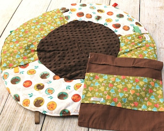 Travel Baby Play Mat | Woodland Animal With Mushrooms Playmat | Gender Neutral Baby | Baby Shower Gift | Tummy Time Mat | New Baby Gift