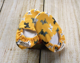 Yellow Dog Baby Booties | Baby Gift | Toddler Slippers | Soft Sole Shoes | Crib Shoes | Non Slip Baby Moccasins | Gender Neutral Gift