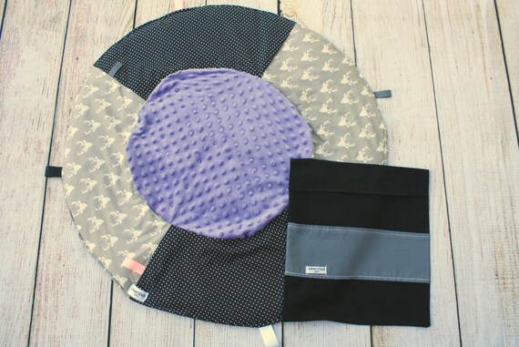 Travel Baby Play Mat | Grey Deer Purple Playmat | Girl Baby | Baby Shower Gift | Tummy Time Mat | New Baby Gift | Sensory Mat | Toddler Rug