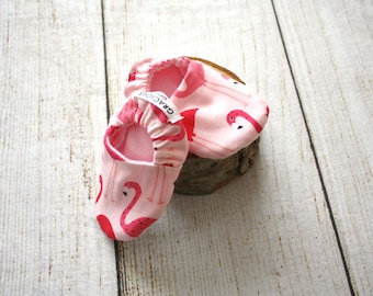 Flamingo Baby Booties | New Baby Gift | Toddler Slippers | Soft Sole Shoes | Crib Shoes | Non Slip Baby Moccasins | Baby Shower Gift
