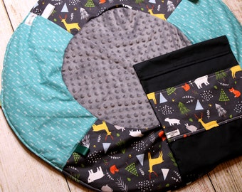 Travel Baby Play Mat | Woodland Grey Playmat | Gender Neutral Baby | Baby Shower Gift | Tummy Time Mat | New Baby Gift | Sensory Mat