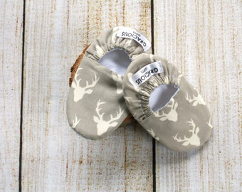 Deer Grey Baby Booties | Baby Gift | Toddler Slippers | Soft Sole Shoes | Crib Shoes | Non Slip Baby Moccasins | Gender Neutral Gift