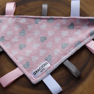 Pink heart Minky Tag Triangle Crinkle Toy Blanket