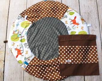 Travel Baby Play Mat | Woodland Animal Brown Dot Playmat | Gender Neutral Baby | Baby Shower Gift | Tummy Time Mat | New Baby Gift