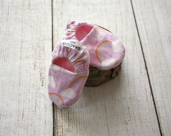 Rainbow Theme Baby Booties | New Baby Gift | Toddler Slippers | Soft Sole Shoes | Crib Shoes | Non Slip Baby Moccasins | Baby Shower Gift