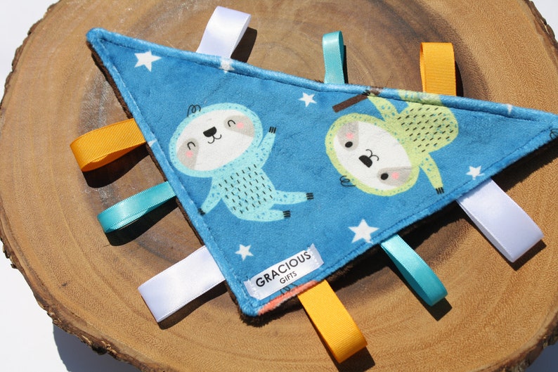 Sloth theme Minky Tag Triangle Crinkle Toy Blanket