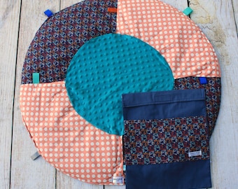 Travel Baby Play Mat | Elephant Playmat | Gender Neutral Baby | Baby Shower Gift | Tummy Time Mat | New Baby Gift | Sensory Mat | Busy Mat