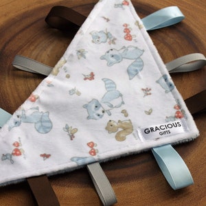 Renard bleu et écureuil thème Minky tag triangle froissée doudou