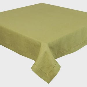 Linen Tablecloth with Embroidered Border – Natural Square Dining Cloth, Handmade Ukrainian Table Decor