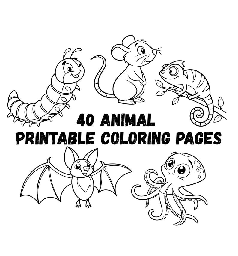 Animal Coloring Pages | 40 Cute Kawaii Vector Illustrations (PDF, SVG ...